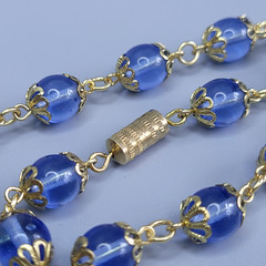 Blue Glass Necklace 21” Glass Czech Old Beads Art Deco Style Women`s Jewelry