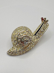 Vintage 1980s Signed ROMAN AUSTRIAN CRYSTALS Silver Tone Snail Brooch Pin