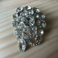 Vintage 1940s Kandell Marcus Flower Brooch Pin 2 Inch Clear Crystals Elegant MCM