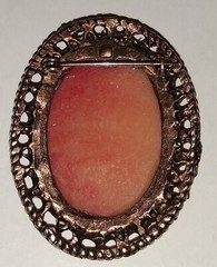 Vintage Gold Tone Cameo White Burgundy Background Brooch 2″ (#2)