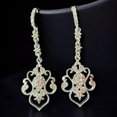 Rhinestone Filigree Dangle Earrings Vintage Avon NR Signed Long Pierced