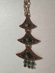 Vintage Casa Maya Mexico Statement Necklace Copper Brass Green Onyx Book Piece