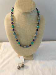 Murano Art Glass Beaded Necklace and Earrings Vintage Set