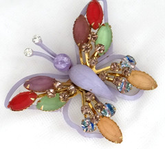 SELRO SELINI Set Vintage Multicolor Butterfly Brooch & Clip-On Earrings