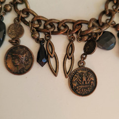 Vintage Necklace Charms Coins Jewels Metal Cording Chain 16″