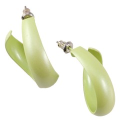 Pastel Lime Green Enamel Curved Hoop Pierced Earrings 1″ 1980s Retro
