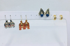 Vintage 4 Pairs Berebi Enamel Animal Dangle Drop & No Brand Huggie Stud Earrings