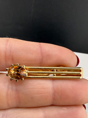 Vintage Swank Cufflink Tiebar Clip Set Gold Tone Rhinestone Sign