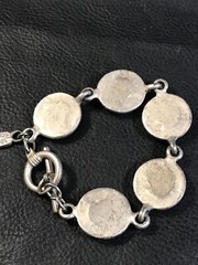 JACKIE SPECTOR Silver Pewter Tone Round Link Rhinestone 8″ Toggle Bracelet