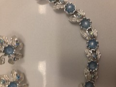 Vintage Judy Lee Necklace, Bracelet, Clip Earrings. Silver & Blue