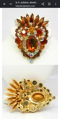 DeLizza Elster Juliana Blue Green Rhinestone Brooch Earrings Verified Authentic