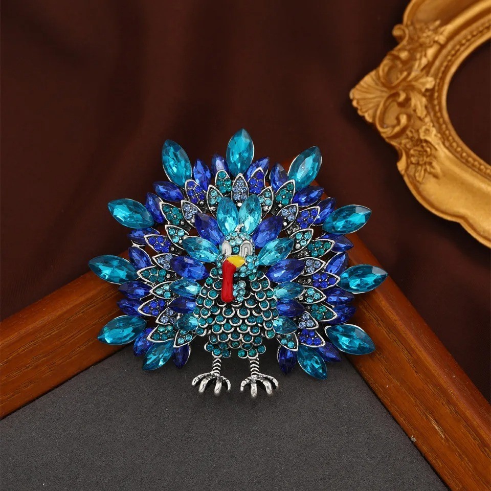 Vintage Retro Yellow Crystal Thanksgiving Turkey Roast Brooch Pin Jewelry Gift