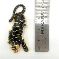 Vintage Black Enamel Tiger/Panther Brooch With Clear Rhinestone Eyes – 4.25″