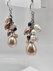 VINTAGE Mixed Color Freshwater Pearl Cluster Dangle Drop Earrings French Wire