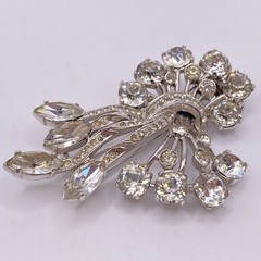 Eisenberg Vintage Sterling Silver Rhinestone Floral Fur Clip Brooch 48g 3in