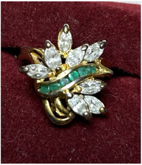 Vtg Sz 5.5 Green Emerald w/White Colorless Marquise Shape CZ Stones Cluster Ring