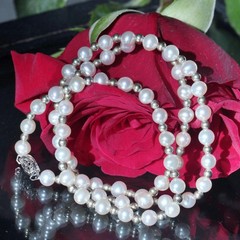 925 sterling silver 18.0″ necklace 5mm cultured pearl silver bead 13.6g