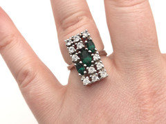 Vintage Sterling Silver UNCAS Art Deco Green Rhinestone Rectangle Cocktail Ring