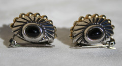 Modernist Earrings Clip-on Black Cabochon Silver Gold Tone MCM