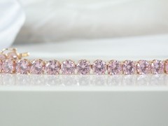 Vintage Sterling Silver 925 RoseGold on Large Pink Gemstone Tennis Bracelet 7.5″