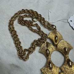 Vintage Gold ToneStatementPendant Necklace Large Abstract Geometric Runway Style
