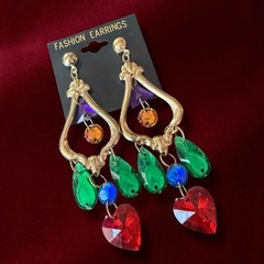 1980s Chandelier Earrings Lucite Vintage Large Gold Tone Dangle Pierced