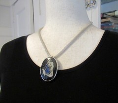 HANDMADE STERLING BUTTERFLY PENDANT BROOCH, 2 INCHES, 20 GRAMS, LAPIS & CRYSTAL