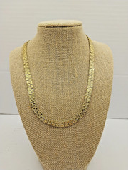 Vintage High Polish Gold Diamond Cut Nugget Link Necklace Fold Over Clasp 18”