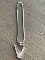 LANVIN PARIS Vintage Pendant Necklace Silver Tone Metal Geometric