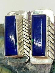 Mexico Vintage Sterling Silver 21mm Azurite Spiked Clip On Earrings 15 Grams