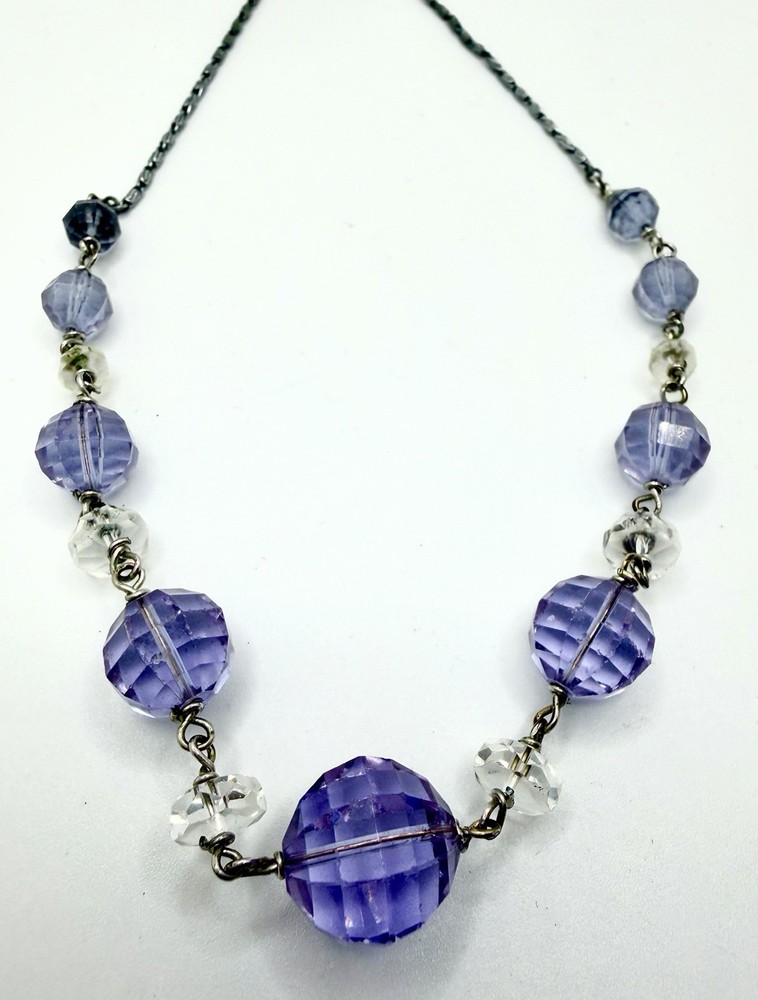 Amethyst Purple necklace on sterling silver chain Faceted Glass Graduated VTG
