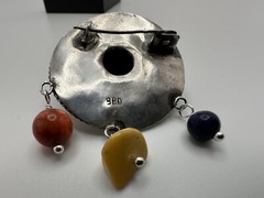 Vintage Sterling Silver Hat Sombrero Lapis Amber Coral Brooch 4.5cm JB23