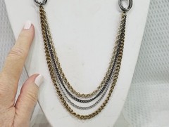 Vtg Howlite Slabs With Mixed Gold Tone Black & Silver Tone Multi Strand Necklace