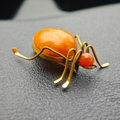 Vintage Soviet Baltic Amber Beetle Spider Brooch Honey Amber