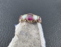 15k Gold Antique 5 Stone Ring Victorian Opal Pink Stones English Hallmarked 1864