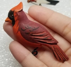 Handmade Bird Brooch Pin Lot of 4 – Takahashi? Wood Leather Cardinal Feather Vtg