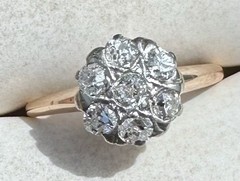 ART DECO 1930’s OLD MINE CUT DIAMOND DAISY FLOWER RING 13K 14K 15K GOLD