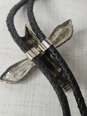 Vintage Bolo Tie Eagle Thunderbird Turquoise Silver Tone Black Enamel Design