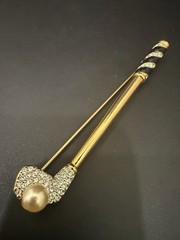 Vintage Retired SWAROVSKI Swan Signed Pave Crystal Faux Pearl Golf Club Brooch