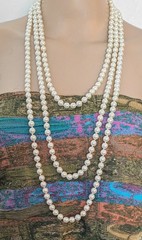Vintage 94″ Knotted Glass Faux Pearl Rope Necklace Long Wrap Layered 1980s