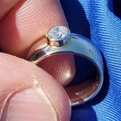EARTH MINED DIAMOND Deco Engagement Ring Bezel set Chunky Dome 14K GOLD BAND 6.2