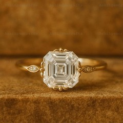 Vintage Style Asscher Lab Created Diamond Engagement Ring In 14K Gold Finish