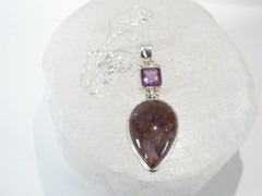 Vintage Sterling Silver 925 Large Natural Purple Rutilated Quartz Necklace