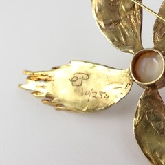 Vtg MCM Sterling Modernist Flower Brooch Mabe Pearl Gold Vermeil 5″ 71g Signed