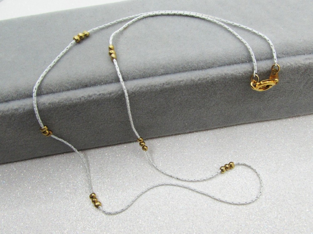 Vintage White Enamel Chain Necklace- Boston Link- Tiny Gold Beads- Minimalist