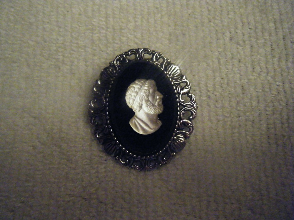 Cameo, Anacreon Ancient Greek Poet Crystal/Jet Czech Acrylic Pin/Pendant+ Chain