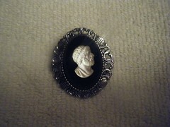 Cameo, Anacreon Ancient Greek Poet Crystal/Jet Czech Acrylic Pin/Pendant+ Chain
