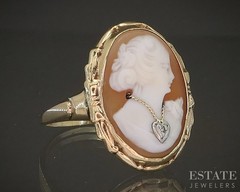 Antique 10k Yellow Gold Natural Cameo Diamond Ladies Ring 3.1g p18559b