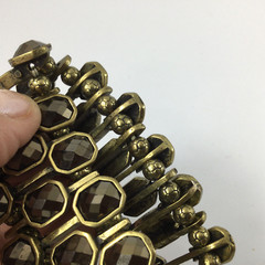 Stretchable Slipada Brass Bracelet With Large Brown Glass Beads Brutalist