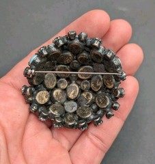 Vintage Unsigned Domed Milk Blue AB Rhinestone Flower Prong Cluster Pin Brooch